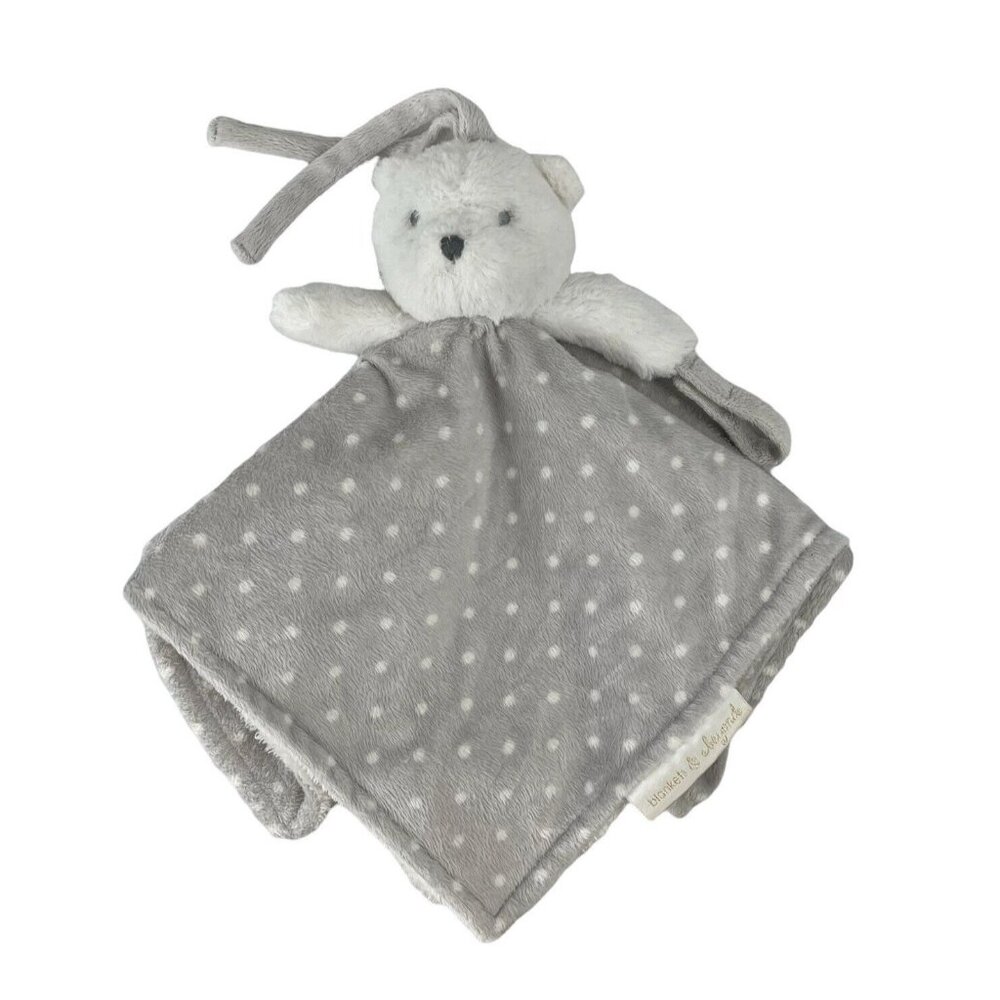 Blankets & Beyond Teddy Bear Grey‎ White Polka Dot Lovey Blanket Pacifier Holder
